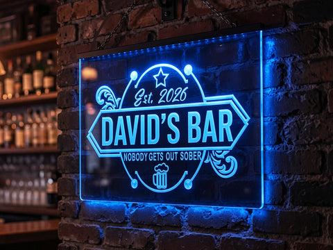 Image of Nobody gets out sober LED bar sign in blue