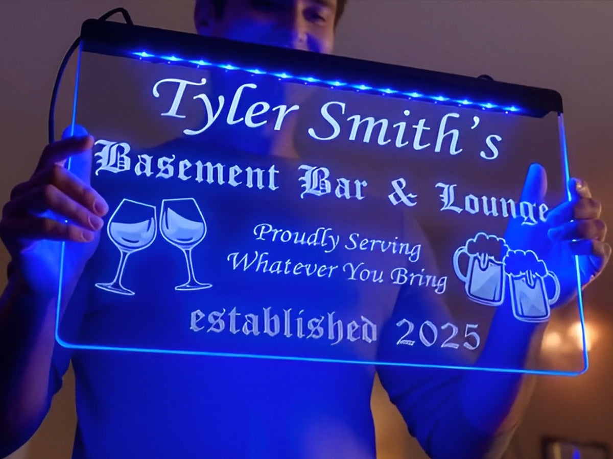 Basement Bar and Lounge Personalized Illuminated Sign