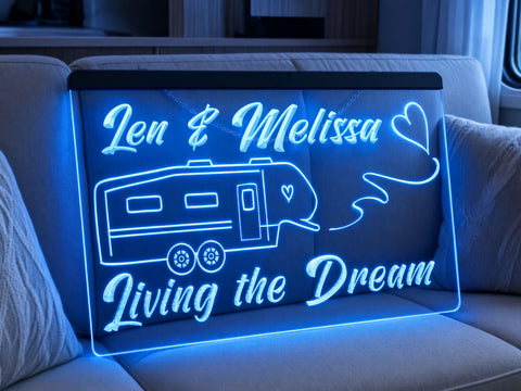Image of 5th Wheel Living the Dream Personalized Illuminated Sign