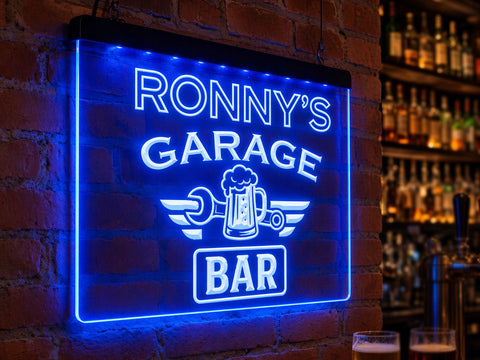 Image of Personalized garage bar LED sign in blue