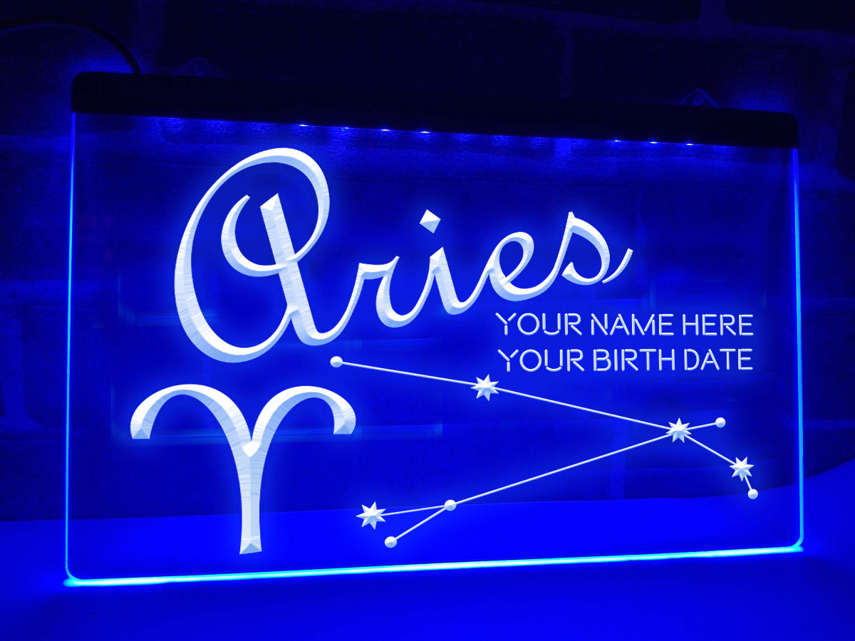 Aries Astrology Illuminated Sign in blue