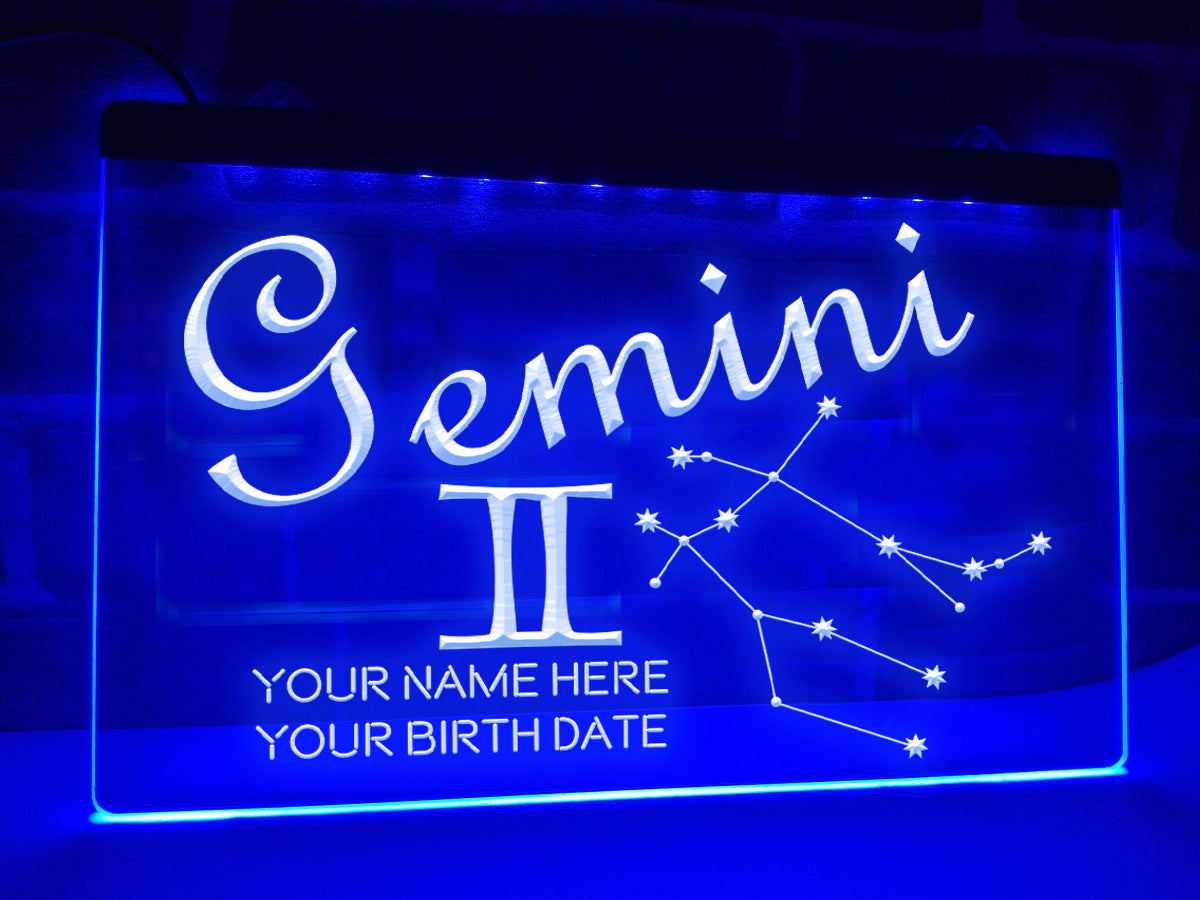 Gemini Astrology Illuminated Sign in blue