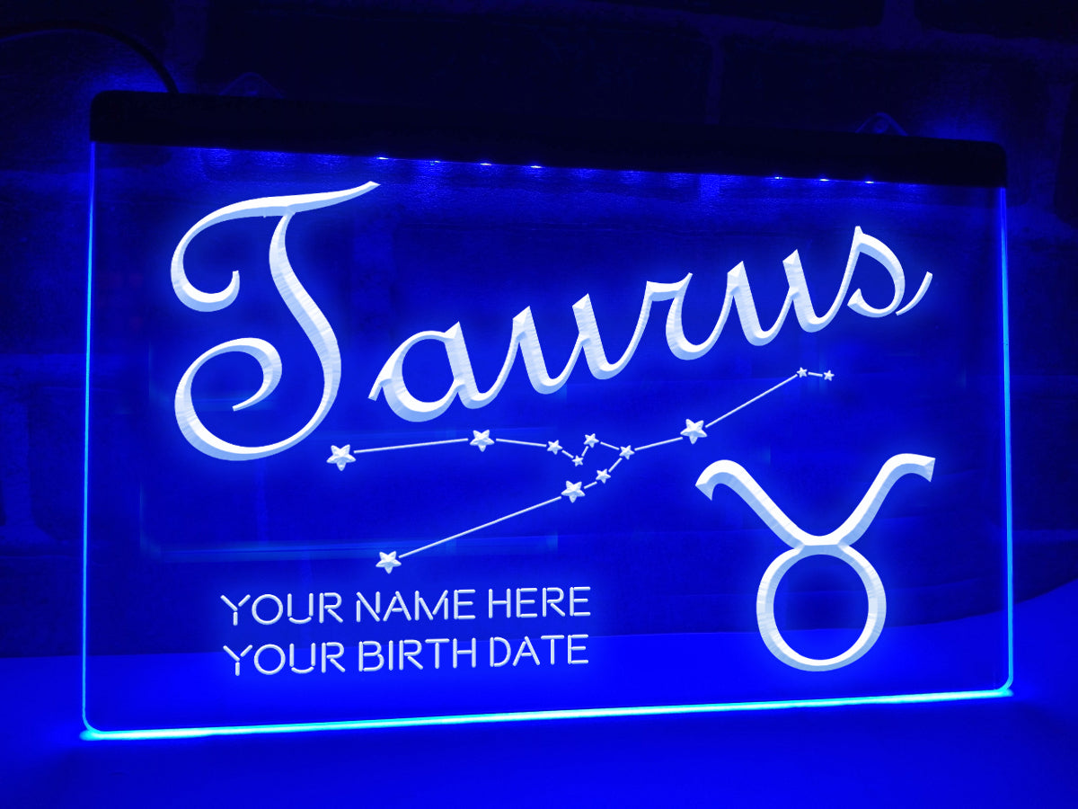 Taurus Astrology Illuminated Sign in blue
