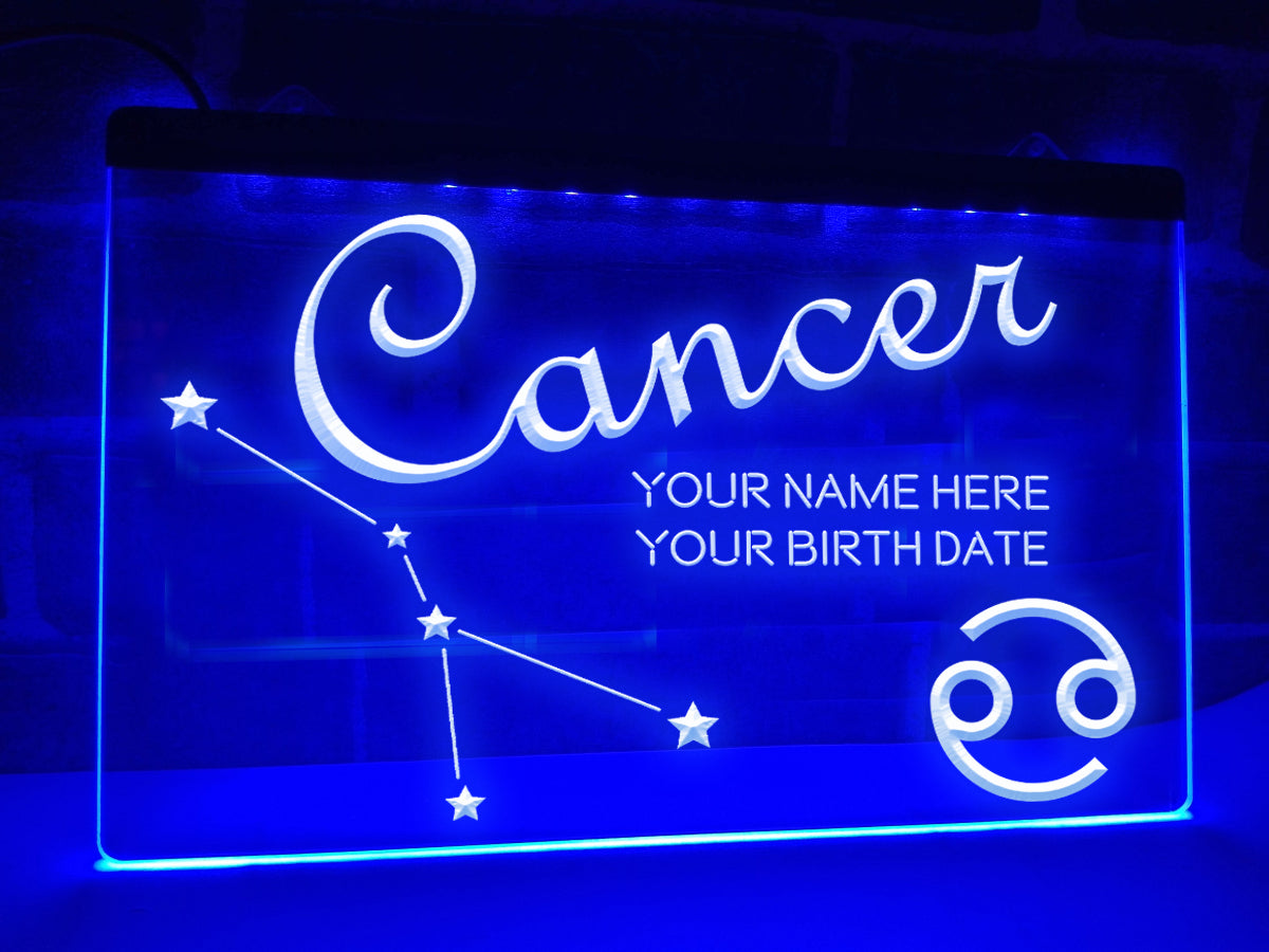 Cancer Astrology Illuminated Sign in blue