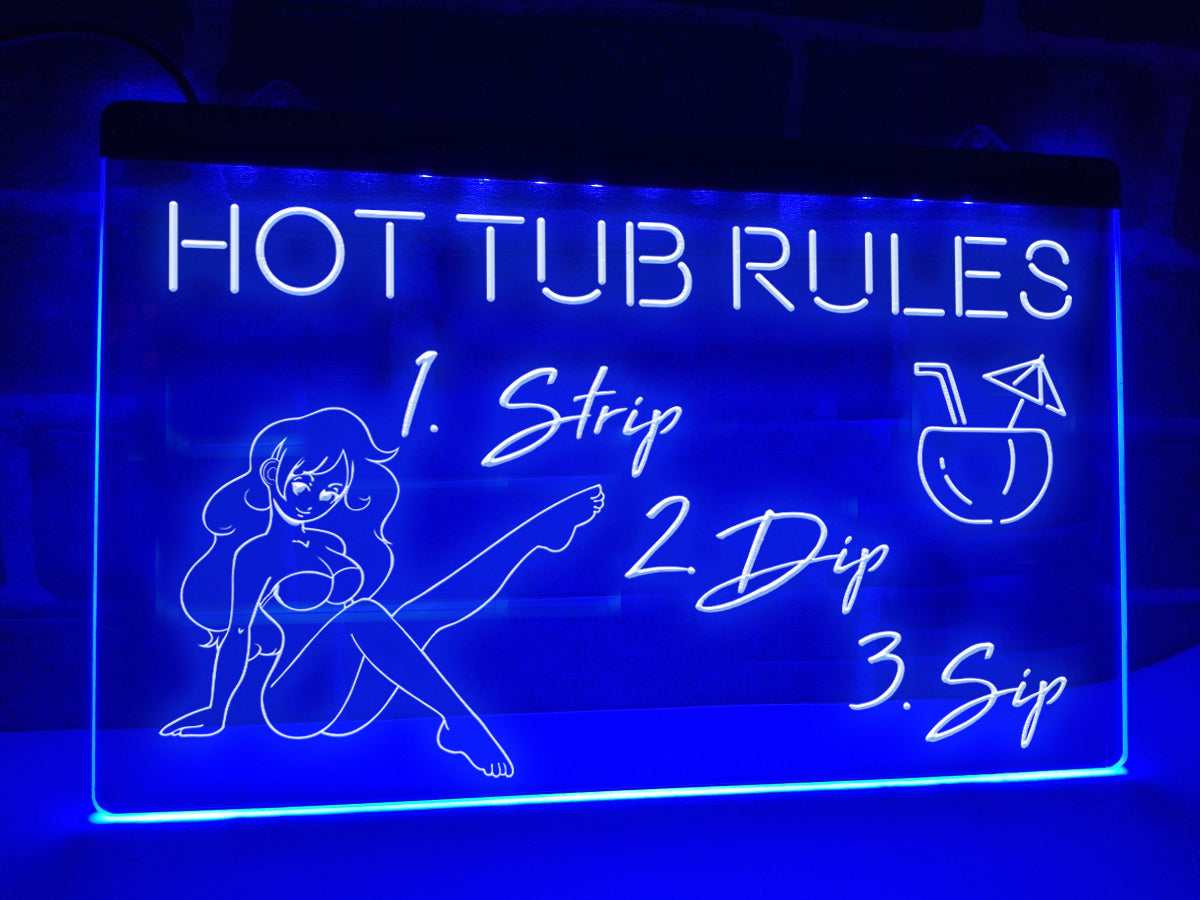 Hot Tub Rules LED neon sign in blue