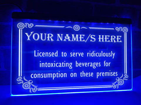 Image of Licensed To Serve Intoxicating Beverages Personalized LED Neon Sign
