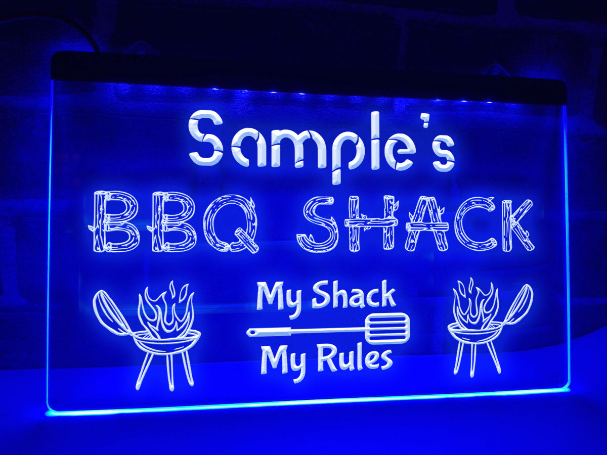 BBQ Shack Personalized LED Neon Sign in Blue