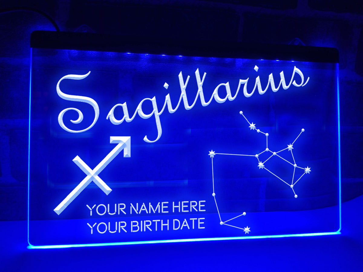 Sagittarius Astrology Illuminated Sign in blue