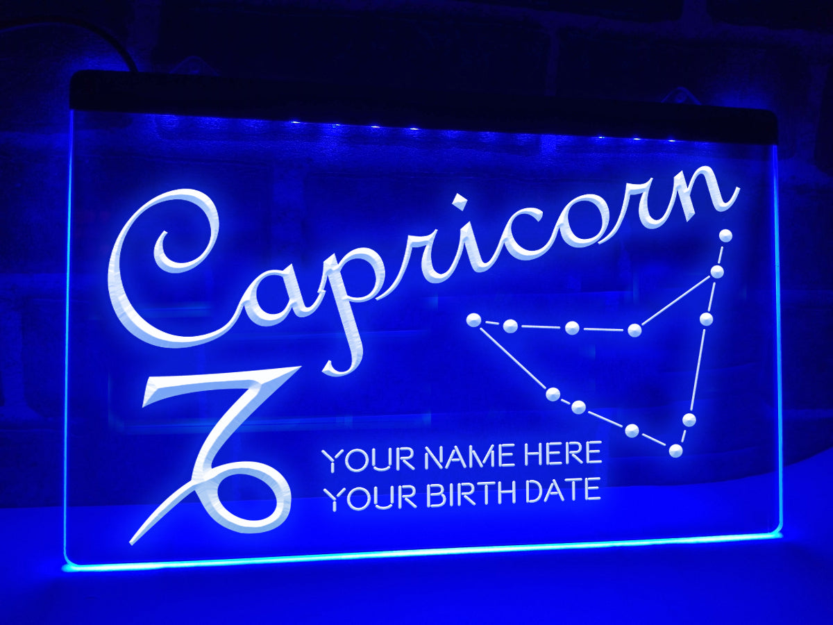 Capricorn Astrology Illuminated Sign in blue