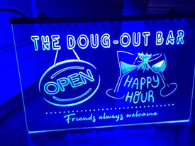 Happy Hour Bar Personalized LED Neon Sign in Blue