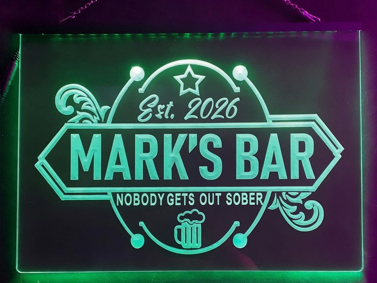 Nobody Gets Out Sober Personalized Illuminated Bar Sign