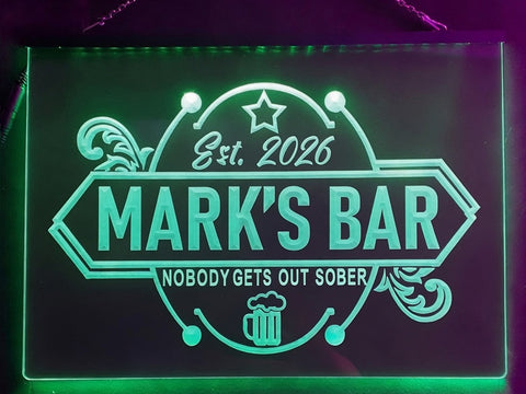 Image of Nobody Gets Out Sober Personalized Illuminated Bar Sign