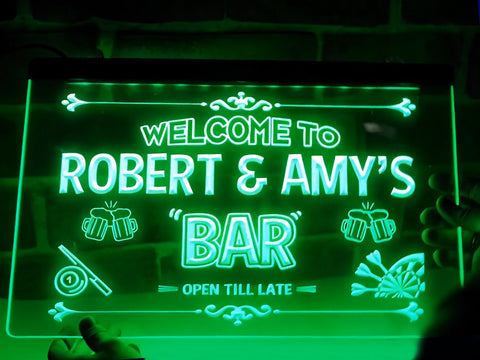 Image of Beer, Pool & Darts Bar Personalized Illuminated Sign