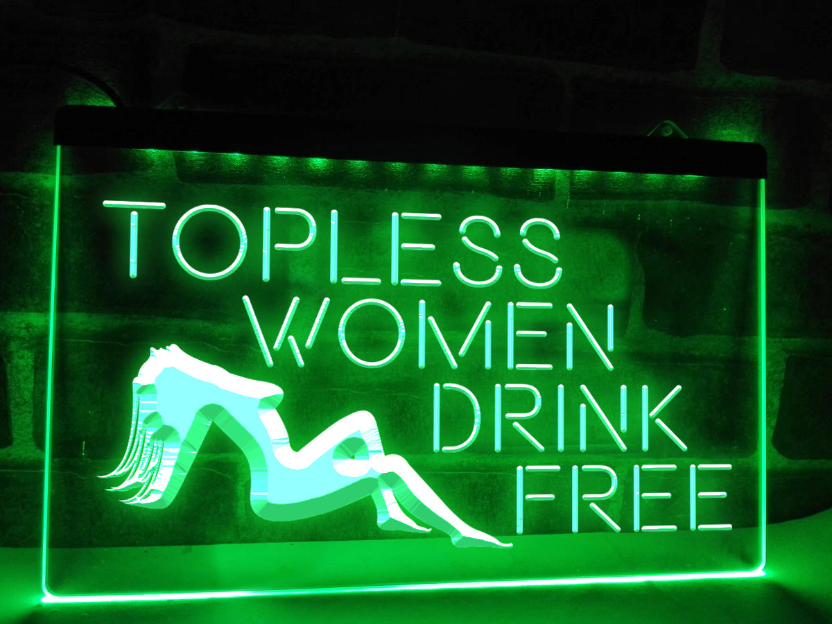 Topless Women Drink Free Illuminated LED Neon Sign