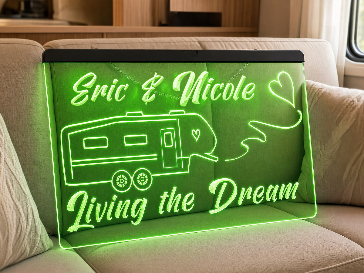 5th Wheel Living the Dream Personalized Illuminated Sign
