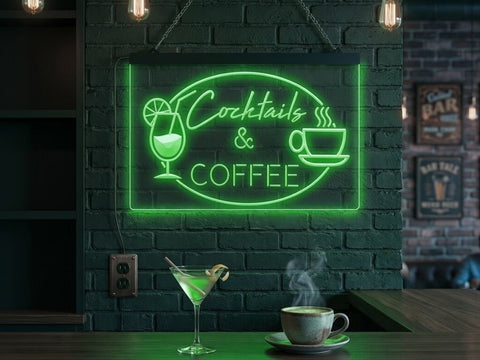Image of Cocktails and Coffee Illuminated Sign
