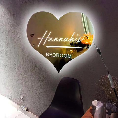 Image of Personalized Bedroom Name LED Neon Heart Mirror