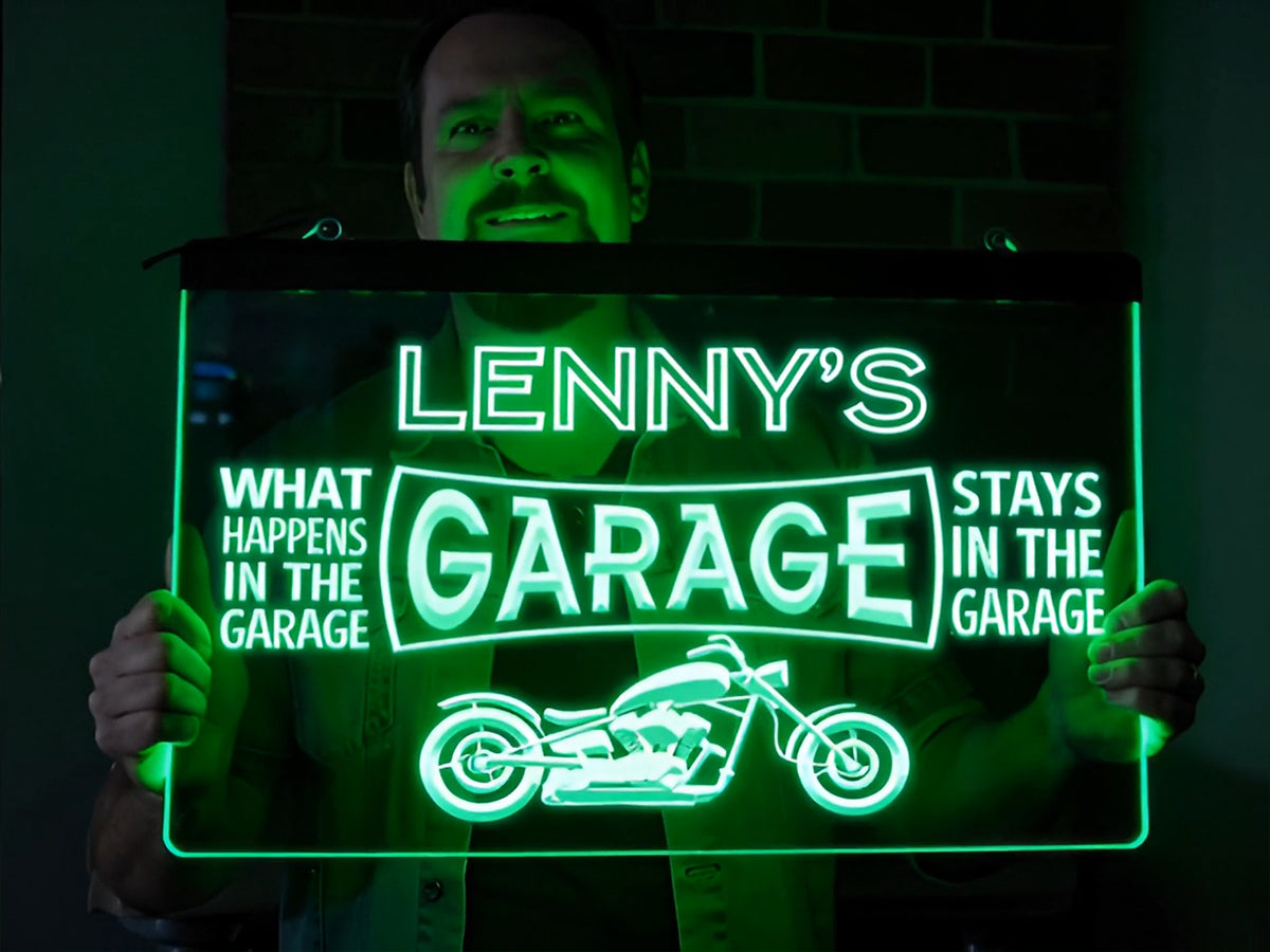 Motorcycle Garage Personalized Illuminated Sign