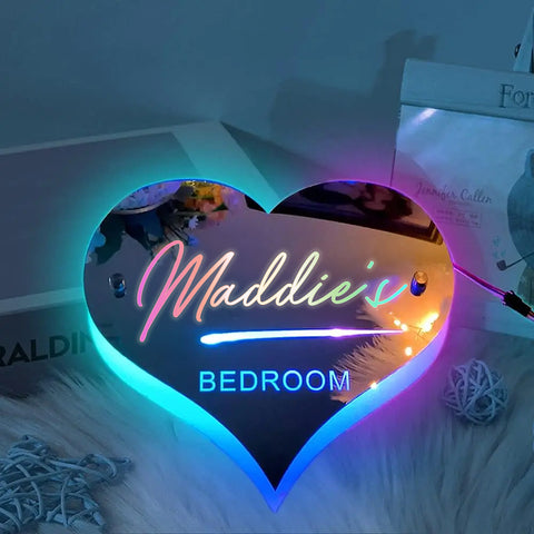 Image of Personalized Bedroom Name LED Neon Heart Mirror