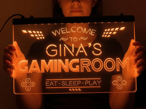 Image of Eat Sleep Play Gaming Room Personalized Illuminated Sign