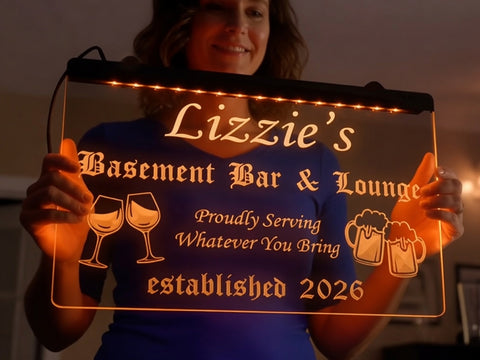 Image of Basement Bar and Lounge Personalized Illuminated Sign