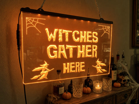 Image of Witches Gather Here Illuminated Sign