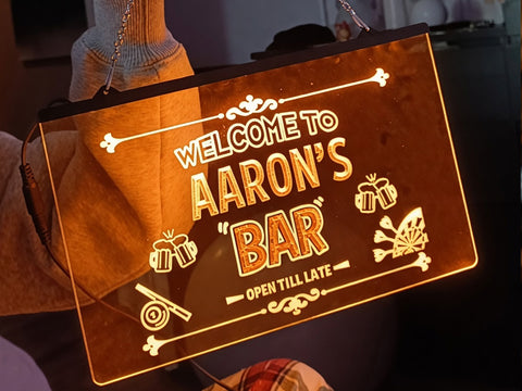 Image of Beer, Pool & Darts Bar Personalized Illuminated Sign
