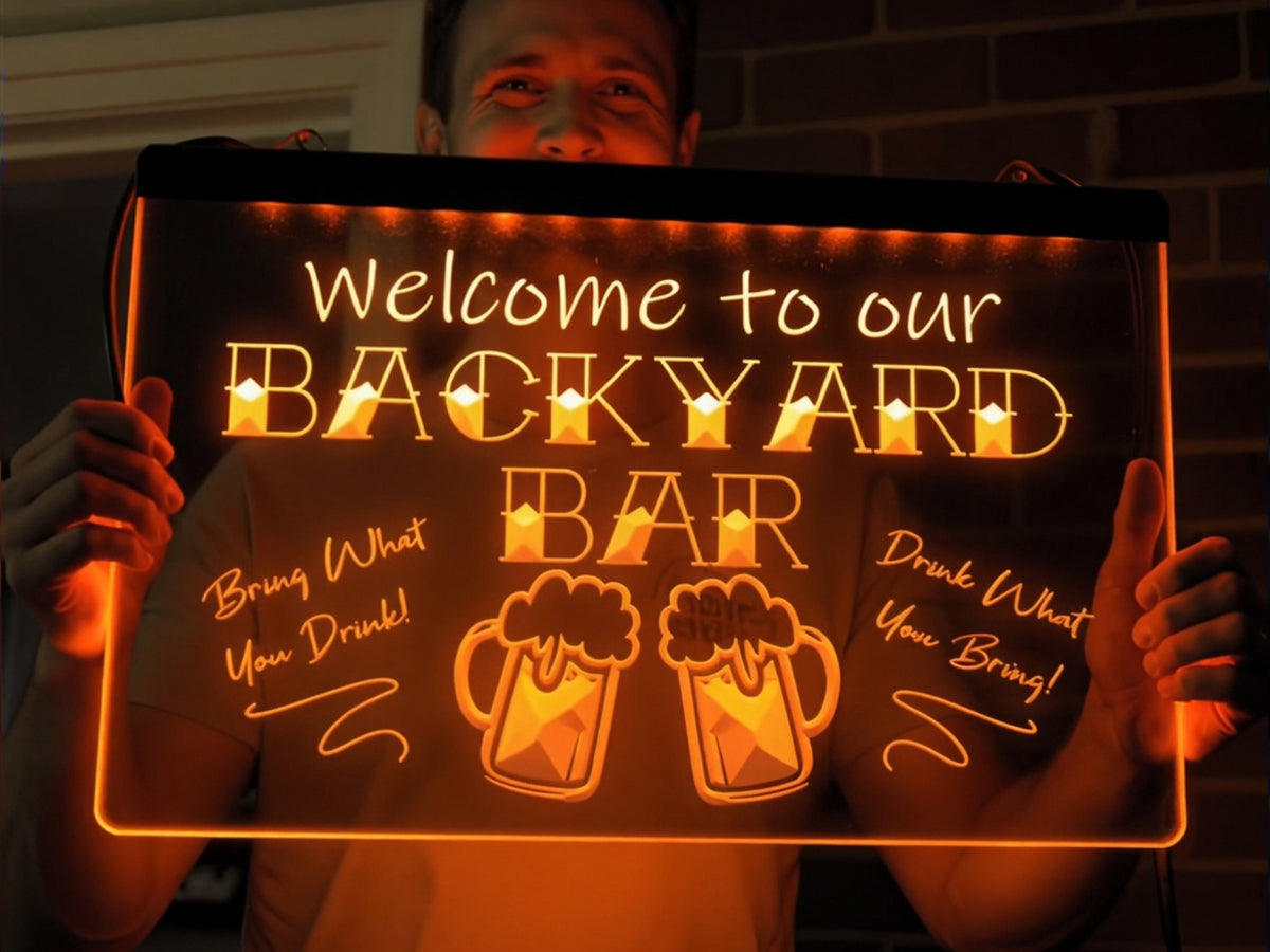 Welcome To Our Backyard Bar Illuminated Sign