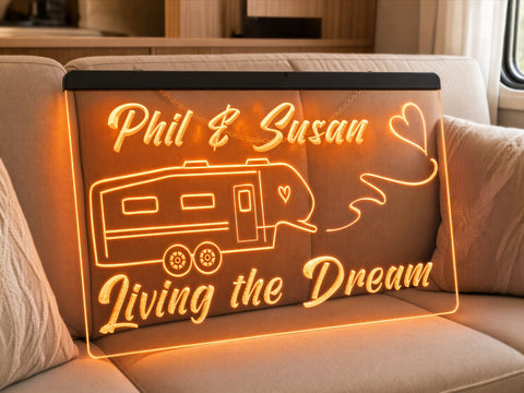 Image of 5th Wheel Living the Dream Personalized Illuminated Sign