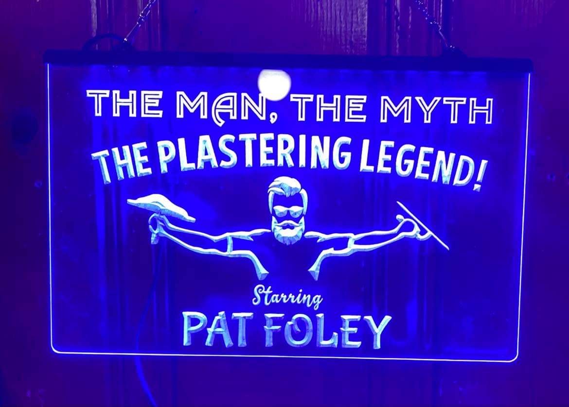 The Plastering Legend Personalized Illuminated Sign in blue