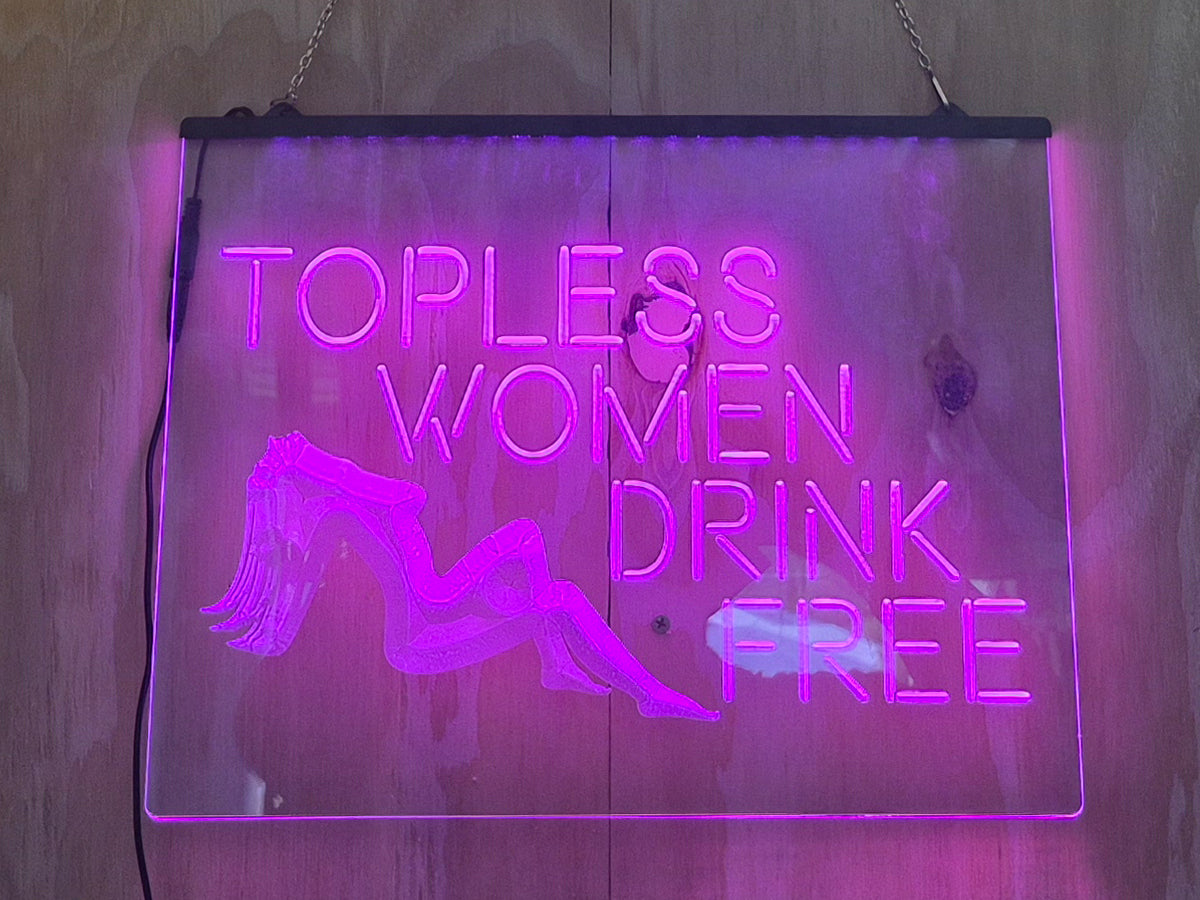 Topless Women Drink Free Illuminated LED Neon Sign