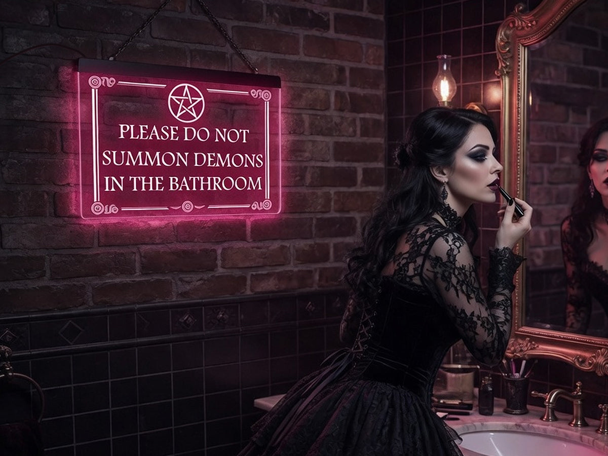 Please Do Not Summon Demons in The Bathroom LED Neon Illuminated Sign