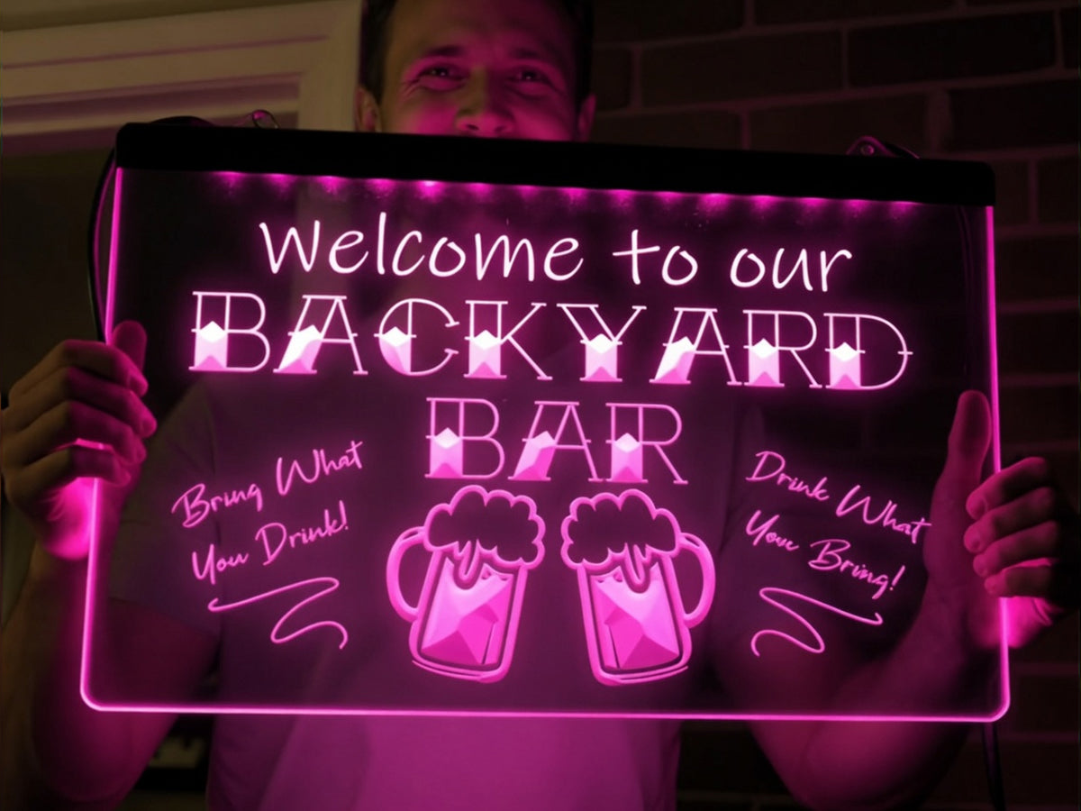 Welcome To Our Backyard Bar Illuminated Sign