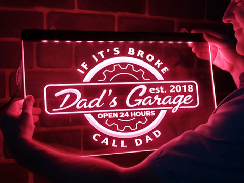 Image of Dad's Garage Personalized Illuminated LED Neon Sign