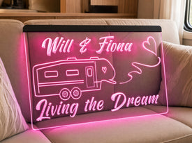 5th Wheel Living the Dream Personalized Illuminated Sign