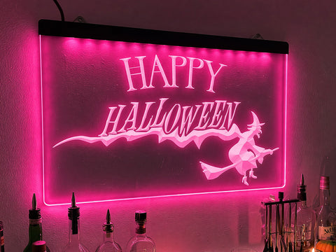 Image of Happy Halloween Witch Illuminated Sign