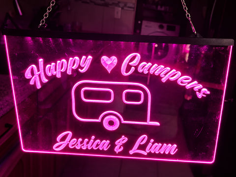 Image of Happy Campers Personalized Illuminated Sign