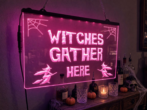 Image of Witches Gather Here Illuminated Sign