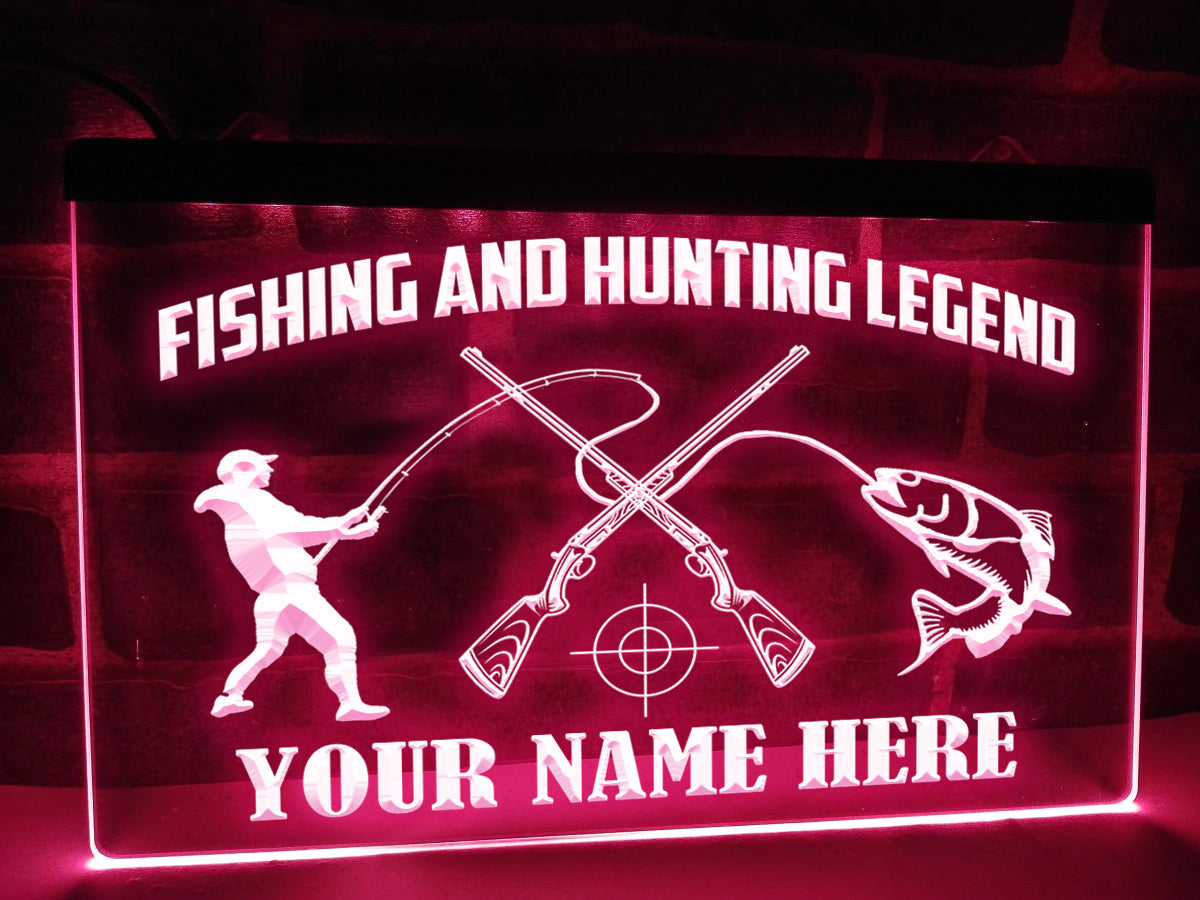 Fishing and Hunting Legend LED Neon Sign in Pink