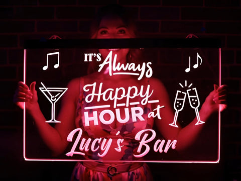 Image of It's Always Happy Hour Personalized Illuminated Sign