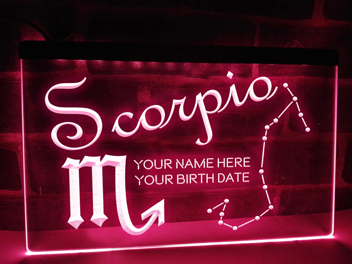 Scorpio Astrology Illuminated Sign in pink