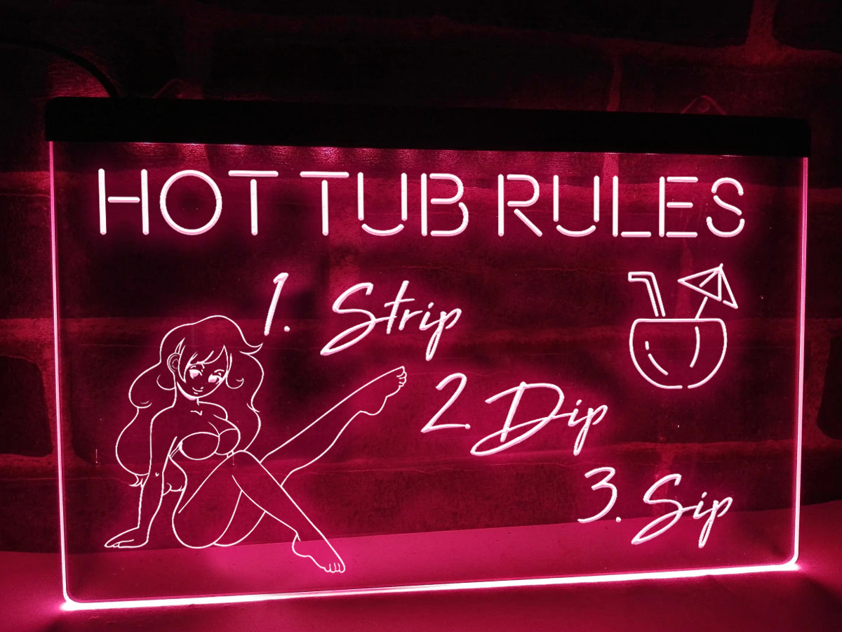 Hot Tub Rules LED neon sign in pink