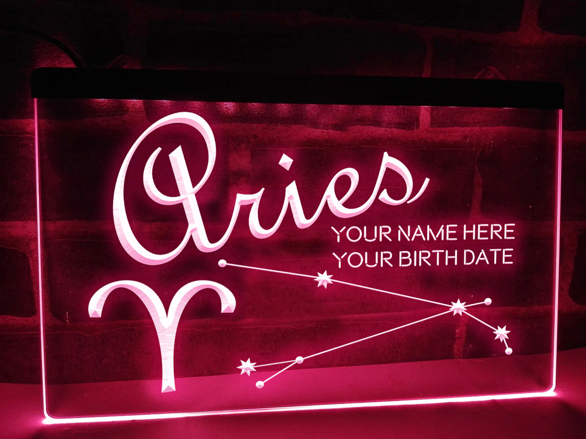 Aries Astrology Illuminated Sign in pink
