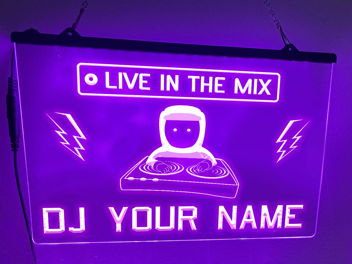 Personalized DJ Live in the Mix LED neon sign in purple