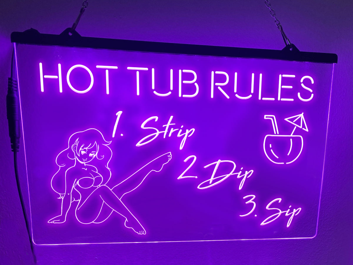 Hot Tub Rules LED neon sign in violet