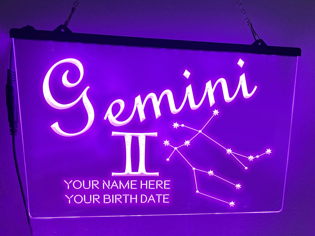 Gemini Astrology Illuminated Sign in violet
