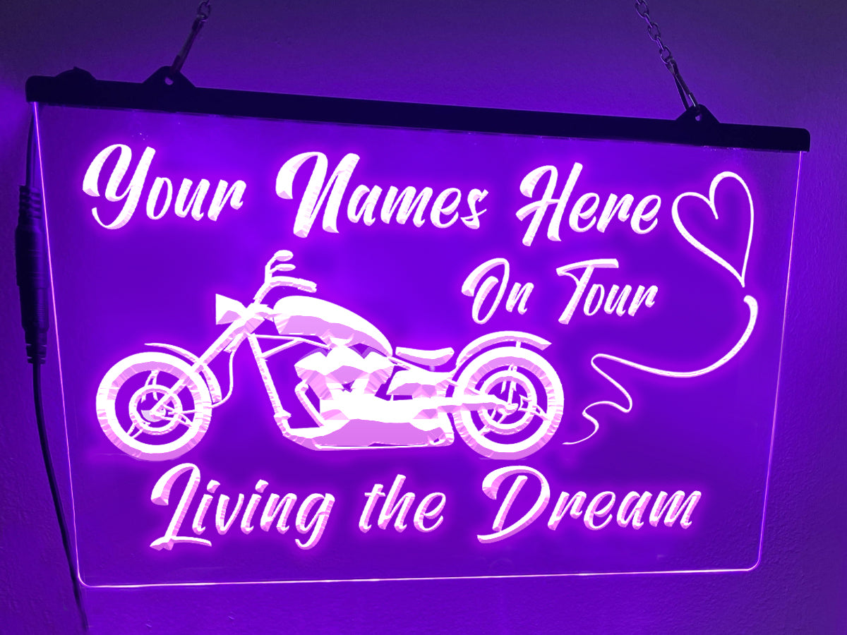 Motorcycle on Tour LED neon sign in violet