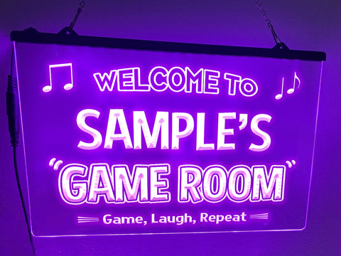 Image of Welcome To Game Room Personalized LED Neon Illuminated Sign