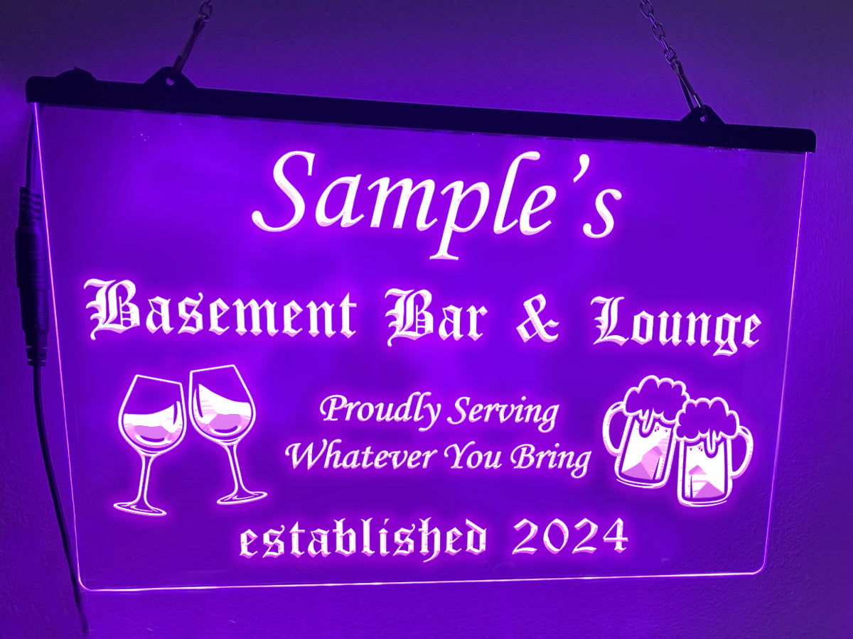 Basement Bar and Lounge Personalized Illuminated Sign