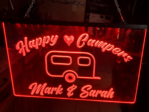 Image of Happy Campers Personalized Illuminated Sign